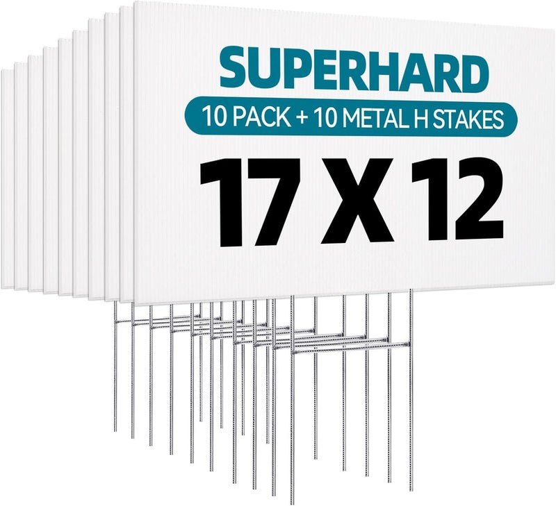USCNC 10 Pack Lawn Signs Corrugated Plastic 17x12 Inches Blank Yard Signs with Stakes for Yard Sale Sign Outdoor, Garage Sale, Open House, Estate Sale, Guidepost, Birthday Party - Image 1